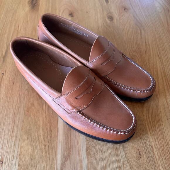 G.H. Bass Weejuns Men's Logan Flat Strap Leather Penny Loafer Tan Size 10 - Picture 6 of 14